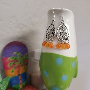 Glass Bead and Metal Earrings